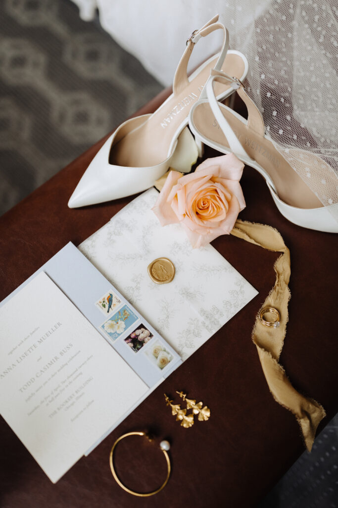 stuart weitzman wedding shoes. wedding day details. wedding day shoes. wedding stationary. luxury chicago wedding details. 