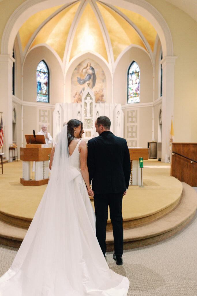 church wedding, catholic wedding photos, bride and groom, indiana beach wedding