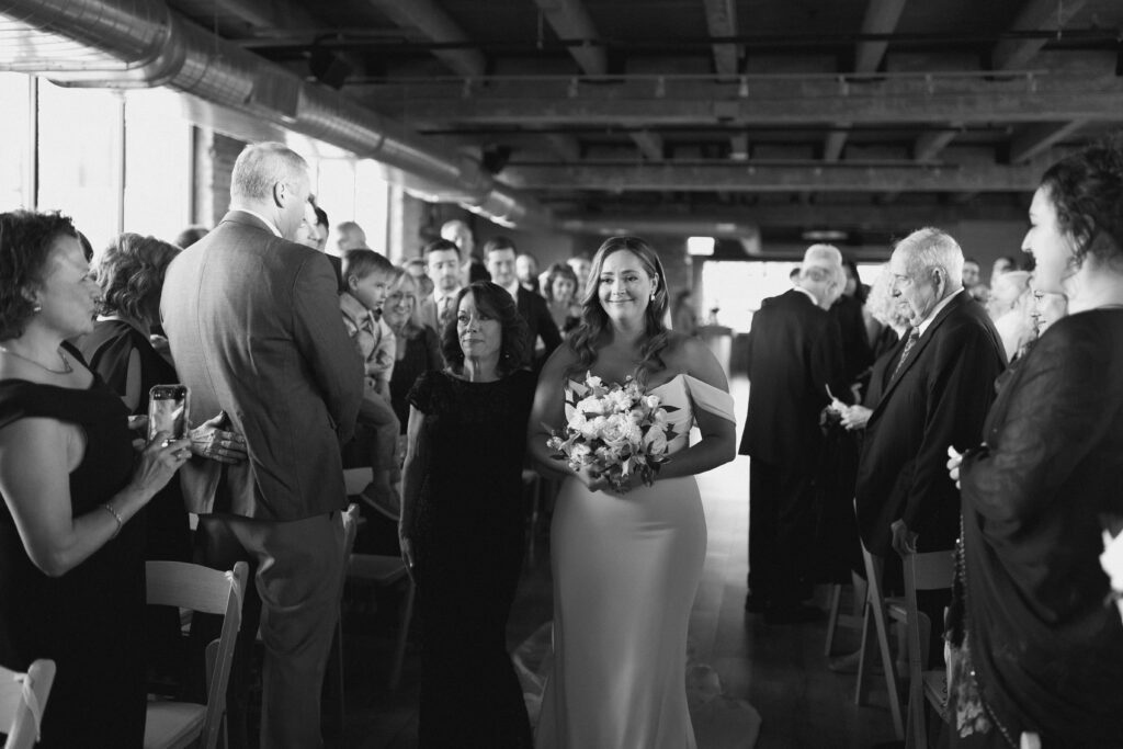 mom walking daughter down aisle, unique wedding photos, wedding day, chicago weddings