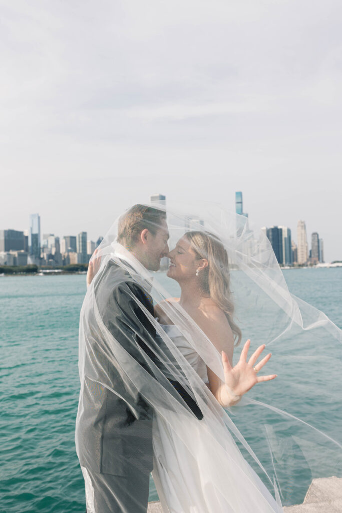 romantic bridal party photos, bride and groom, chicago bridal party