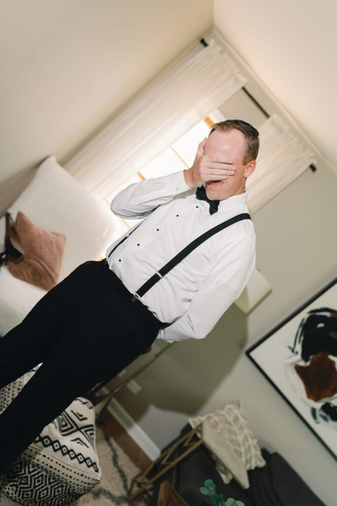 first look photos, genuine first look with groom, chicago film photographer, chicago wedding day on film