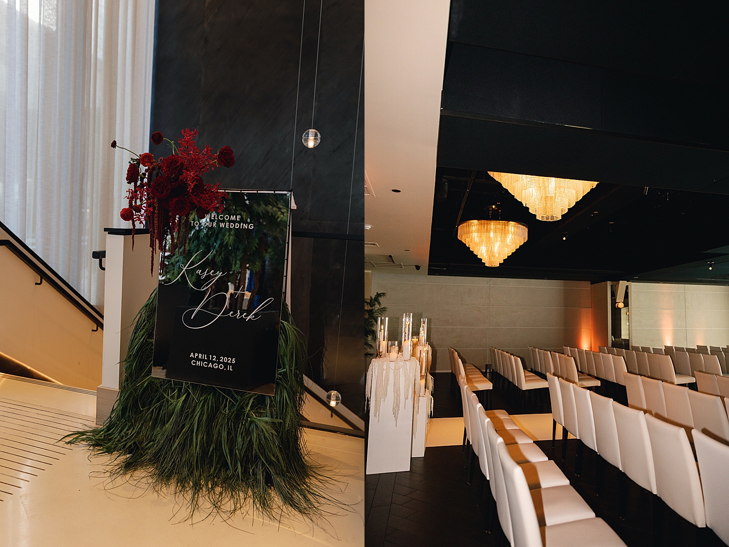 ceremony space set up for high end day by Chicago luxury wedding photographer