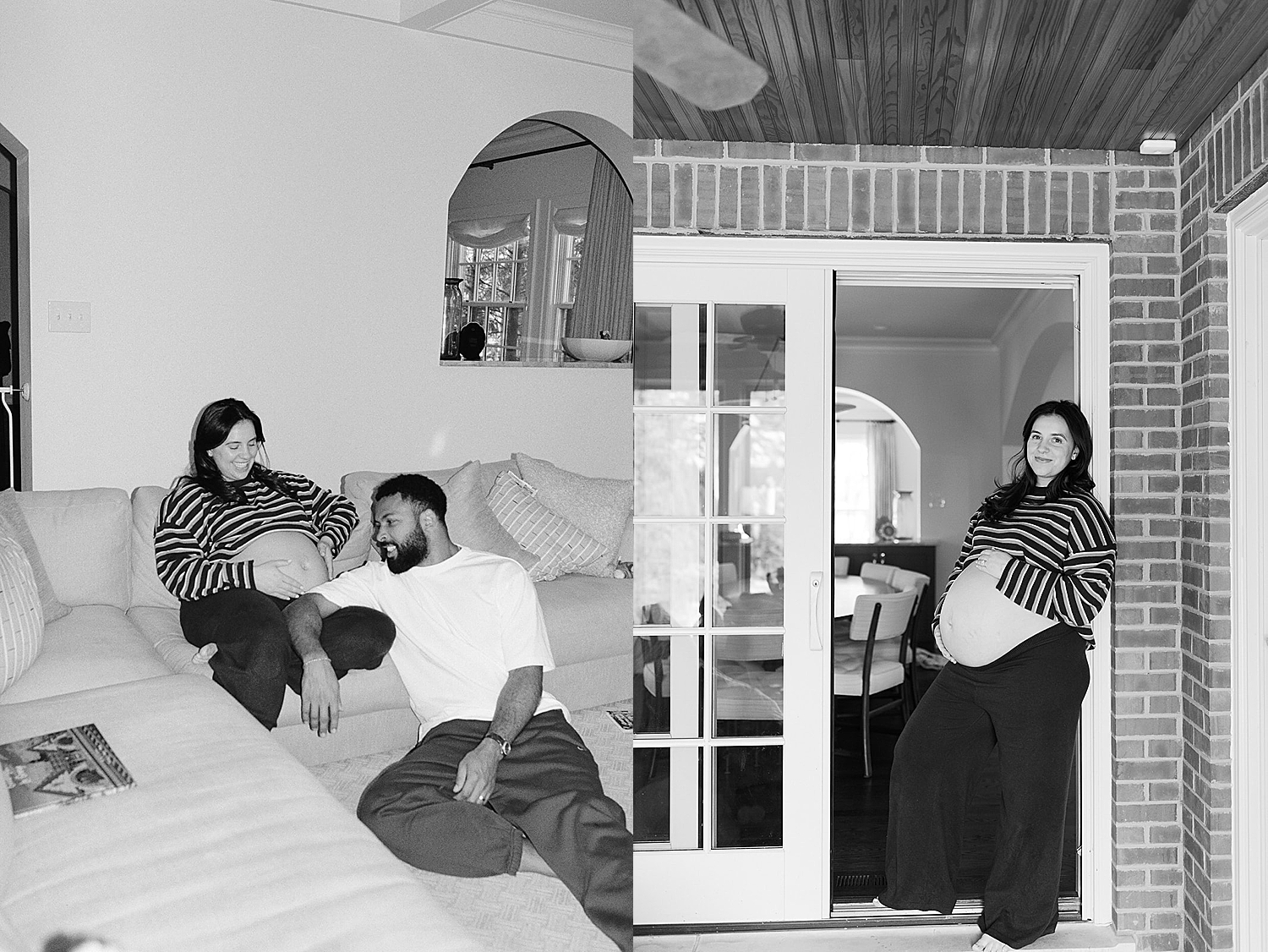 man looks at his pregnant wife in awe in their living room by Rachel Andrade Photography