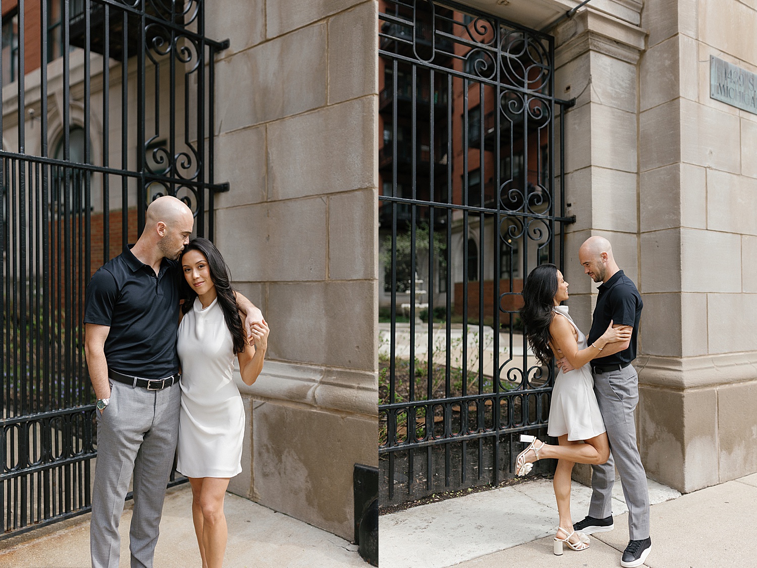 woman in white dress and man in polo show what to wear to your engagement session