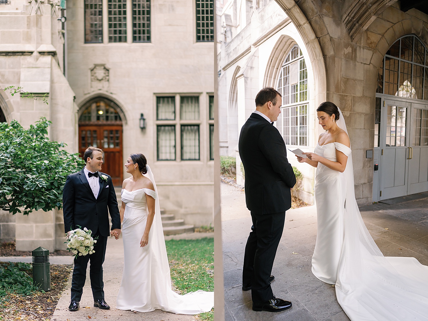husband and wife exchange private vows in the courtyard at The Drake