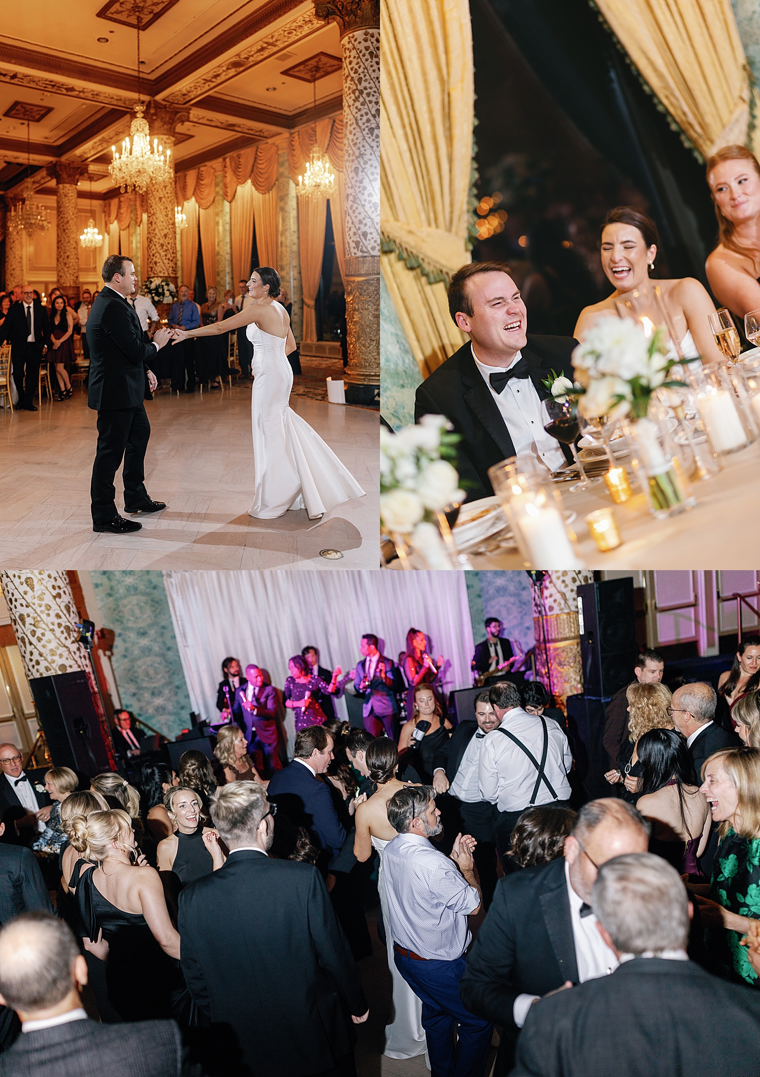 newlyweds share a first dance and toasts with their guests by Chicago wedding photographer
