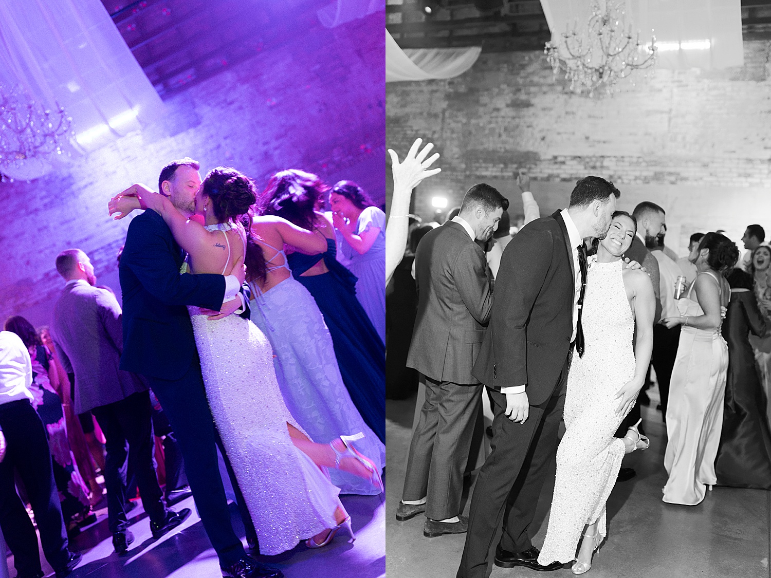 newlyweds share a quick kiss on dance floor after learning about planning your wedding