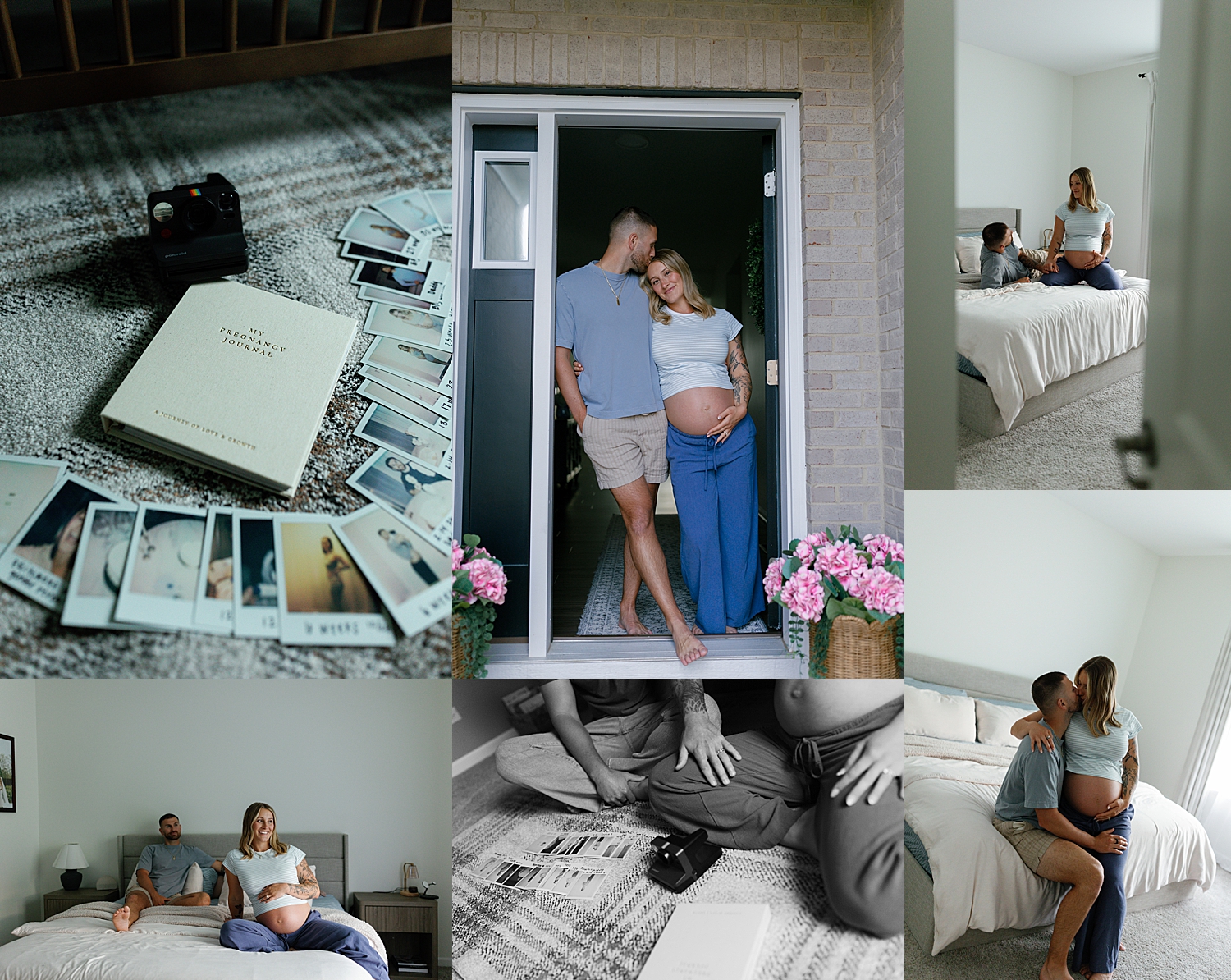 pregnant woman stands in the doorway of her home for documentary style photography