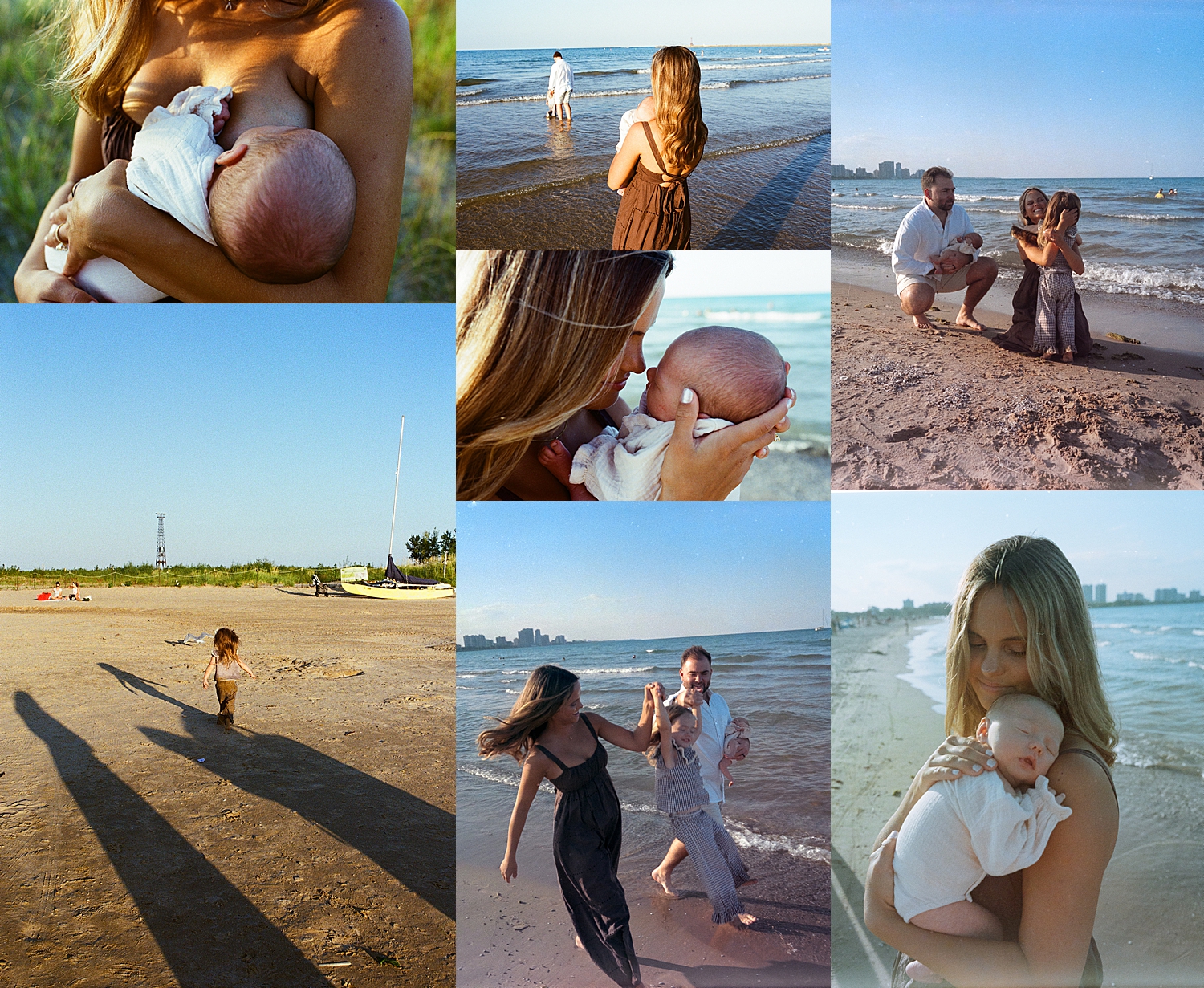 mom and dad at the beach with their little ones on film by Rachel Andrade Photography